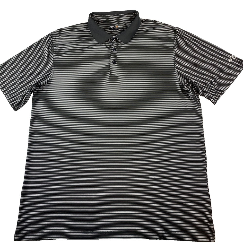 Callaway Opti-Dri Mens Golf Polo Shirt Black White Stripe Moisture Management XL